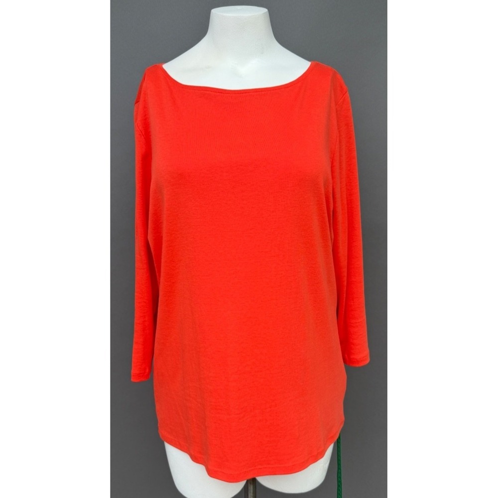 Talbots Tee Plus 1x Vermilion 100% Pima Cotton 3/4 Sleeve T-Shirt Top Bateau